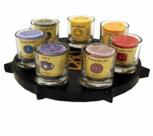 Plateau porte bougie + 7 bougies dans leur verre