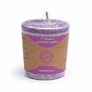 bougie chakra 7 disponible dans notre boutique Le Monde des Stones à Charroux