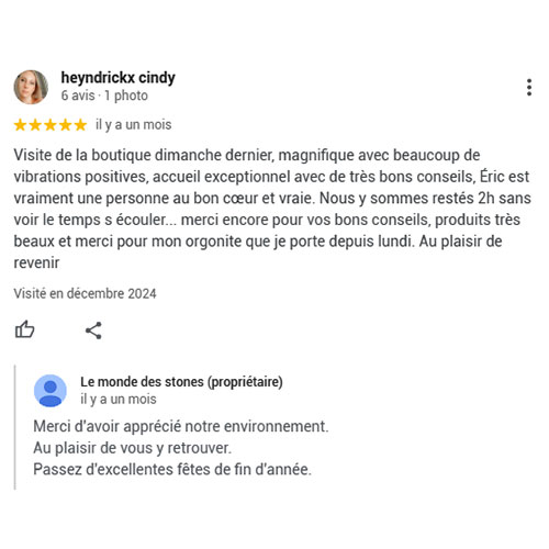 galerie de témoignage pour la boutique le monde des stones à charroux